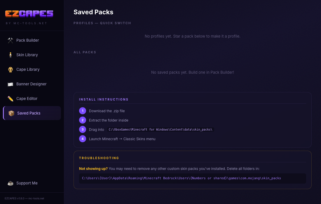 Profiles & Saved Packs